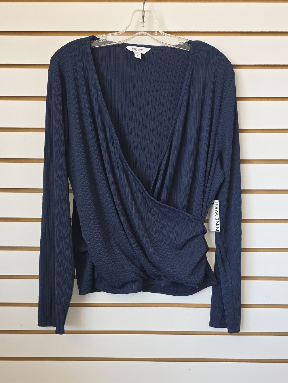 Nine West Ribbed Wrap-Style Long Sleeve Top 2x